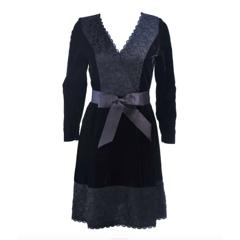 Exclusive Access GIVENCHY Black Velvet and Lace Cocktail Dress w/ Bow Belt