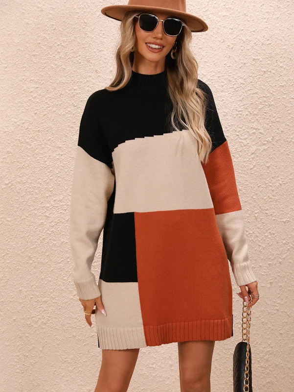 Final Markdown Women's Colour Block Longline Knit Jumper Dress