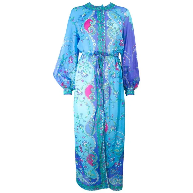 Price Reduction EMILIO PUCCI Blue, Purple Abstract Print Long Sleeve Dress Size M
