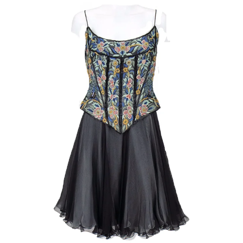 Limited Quantity EAVIS & BROWN 1990s Floral & Peacock Corset, Chiffon Skirt