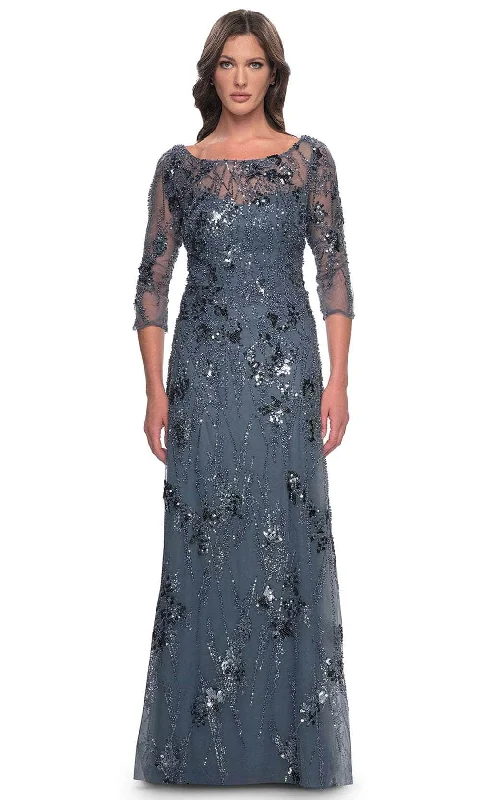 Major Savings La Femme 31458 - Quarter Sleeve Rhinestone Embellished Evening Gown