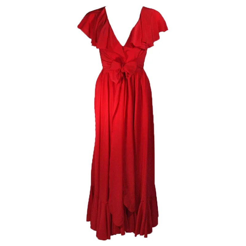 Buy More, Save More OSCAR DE LA RENTA Red Ruffled Neckline & Wrap Waist Dress Size 6