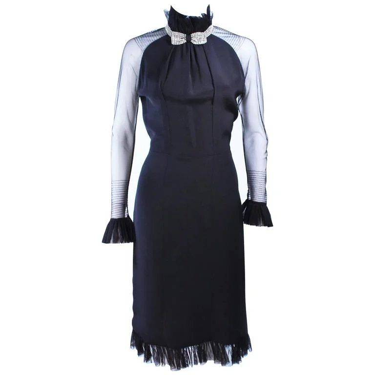 Shop and Save LUCY DE CASTENOU Black Silk Dress with Sheer Sleeves Size 8