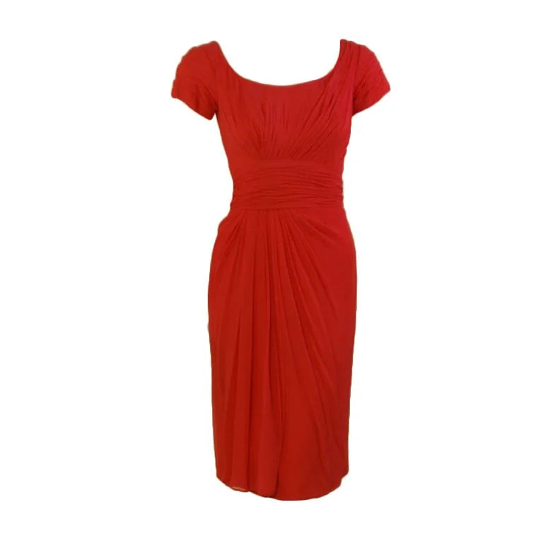 Get It Before It’s Gone CEIL CHAPMAN 1950s Raspberry Chiffon Cocktail Dress Size 2