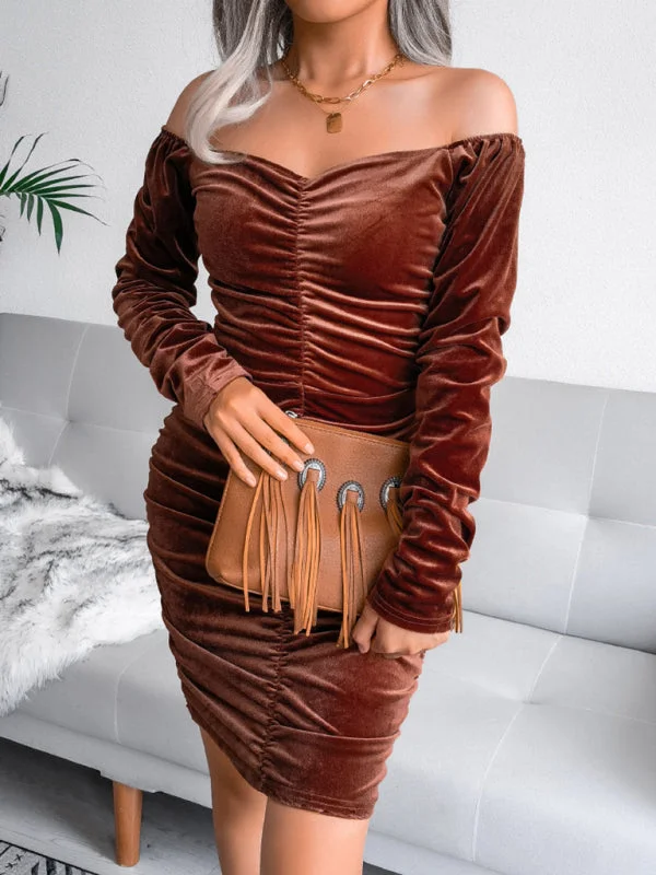 Bonus Savings Women's Velvet Square Neck Ruched Fitted Dress