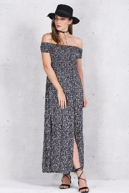 New Deals Women's Side Split Off Shoulder Print Summer Dress