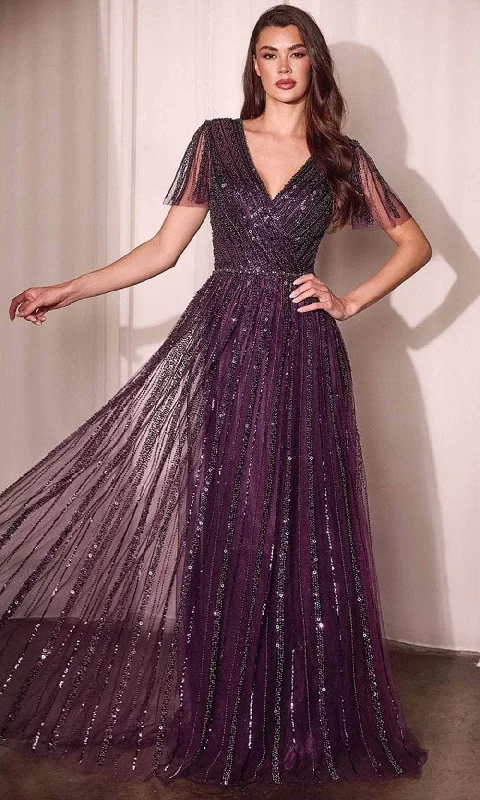 Great Deals Ladivine CD0241 - Short Sleeve Beaded Evening Gown