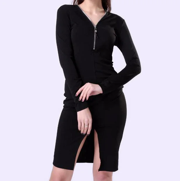 Buy Now Female Casual Autumn V-Neck Dress With Zipper