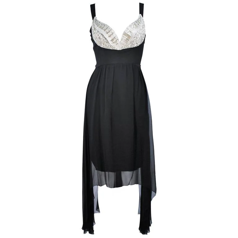 YEAR-End Clearance KARL LAGERFELD Black Silk Chiffon Dress w/ Embellished Bust Size 40
