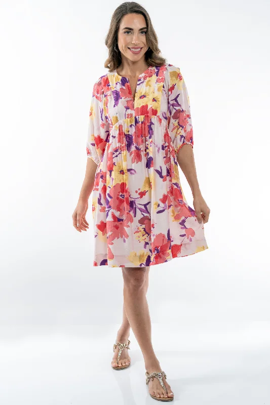 Crazy Deals LIOR Women's Pink Multi Floral Print Knee Length Dress - "Jia"