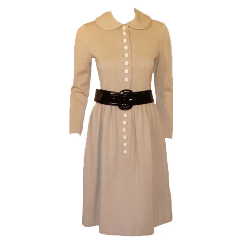 Instant Discount NORMAN NORELL 1950s Oatmeal Wool Dress with Cream Buttons