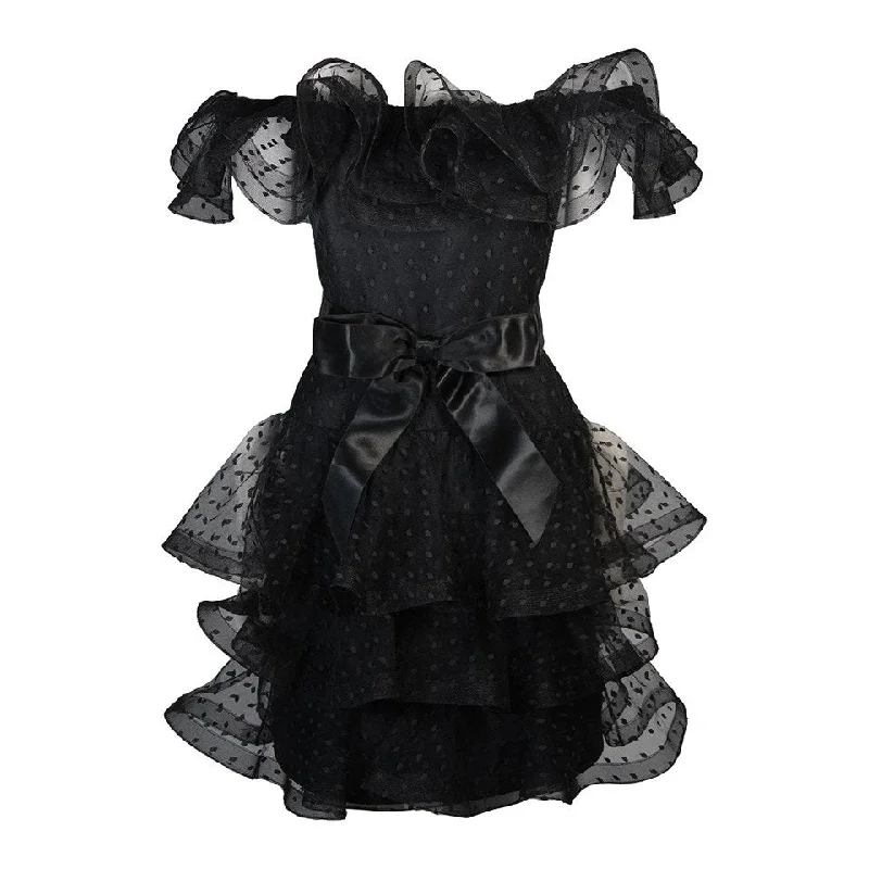 Low Prices VICTOR COSTA Black Cocktail Dress w/ Horsehair Ruffles Size 2