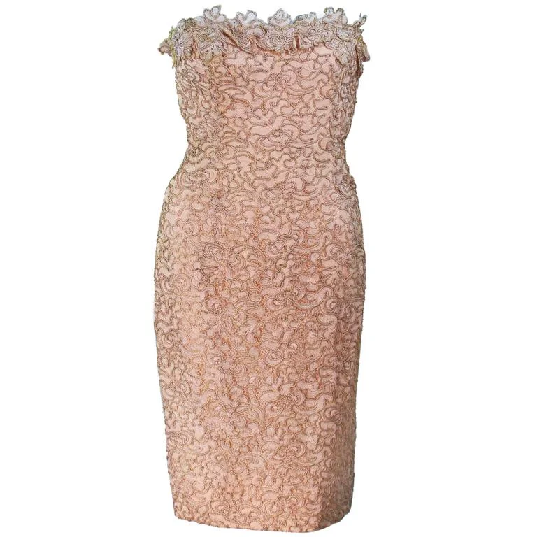 Deal Dash VINTAGE Pink Floral Strapless Cocktail Dress Size 4