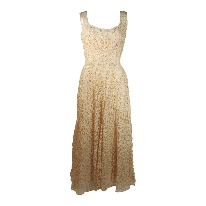 Steals and Deals CEIL CHAPMAN Cream Lattice Work Lace Cocktail Dress Size Small