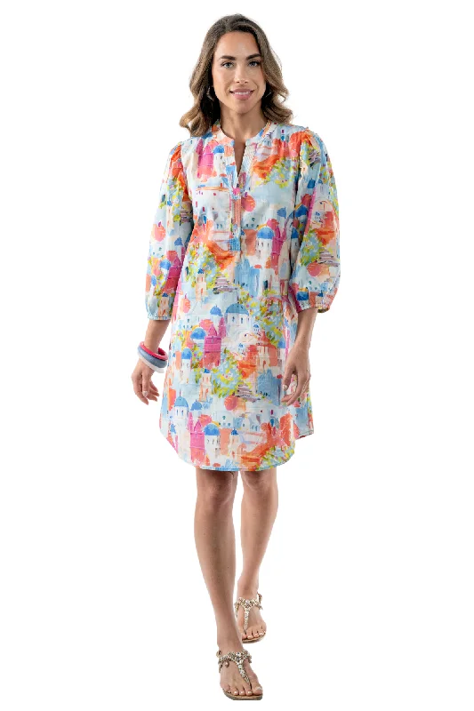 Super Savings Women's City Scape Print Short Dress Long Sleeves-"Darcy"