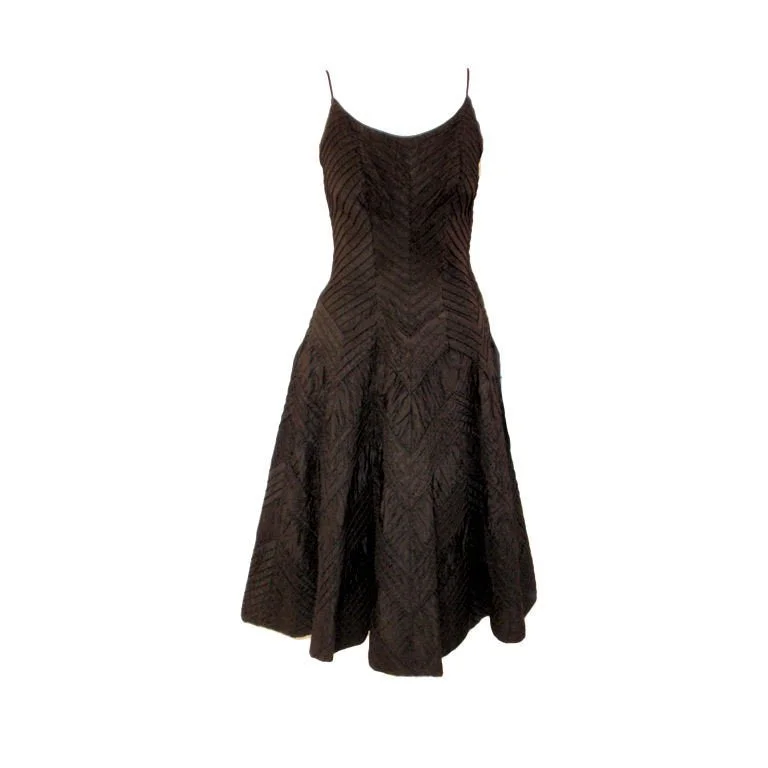 Loyalty Reward CEIL CHAPMAN 1950s Black Ribbed Chevron Cocktail Dress
