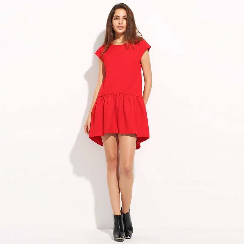 Shop and Save Pleated Loose Dress With O-Neck