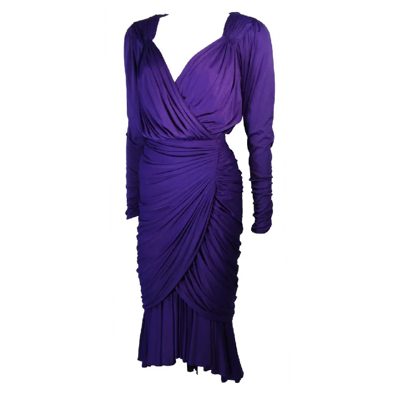 Markdowns VINTAGE Purple Jersey Ruched Long Sleeve Cocktail Dress Size 2-4