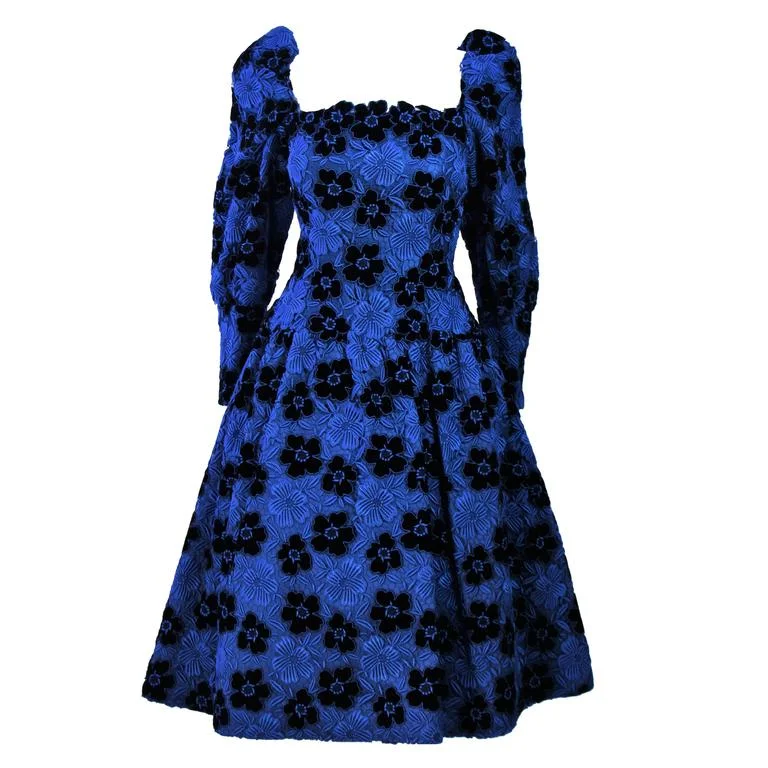Exclusive Online Offer ARNOLD SCAASI Blue Dress, Floral Pattern Size 10-12