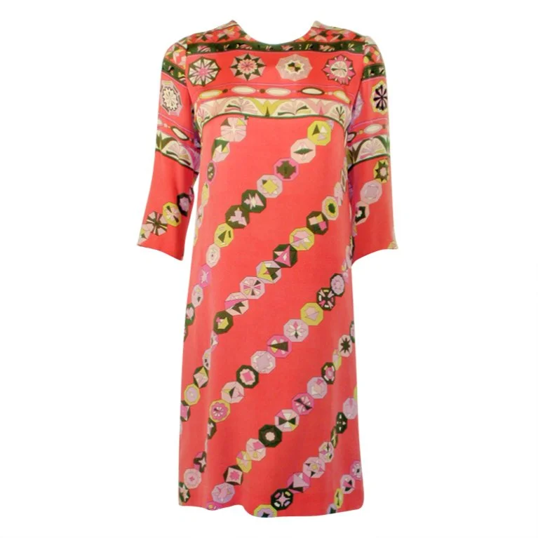 Steals and Deals EMILIO PUCCI 1960s Vintage Coral Silk Jersey Print Dress