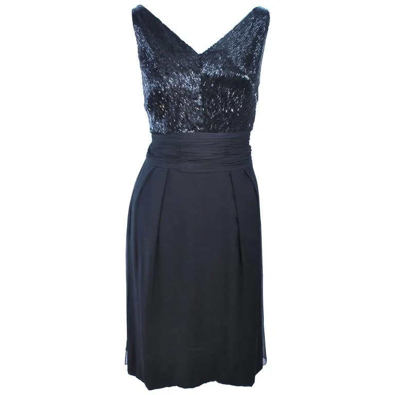 Fantastic Deals VINTAGE Circa 1960s Black Silk Chiffon Cocktail Dress Size 6