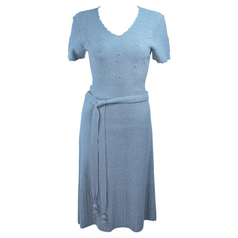 Fantastic Offers SNYDERKNIT 1950s Blue Wool Knit Iridescent Cocktail Dress Size 4-6