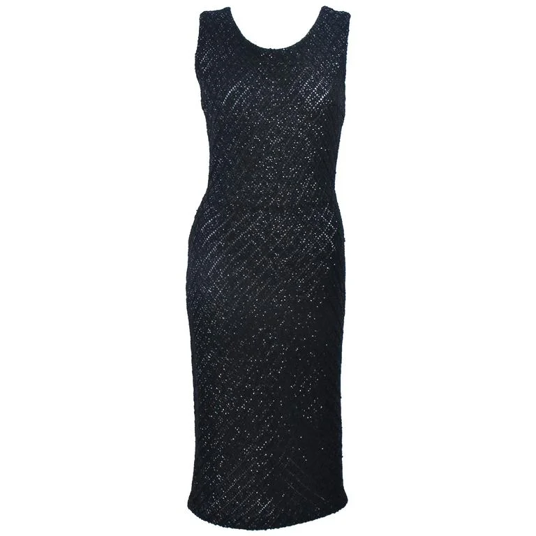 Bargain Prices VINTAGE Circa 1960s Black Wool Cocktail Dress Size 6