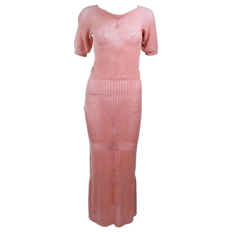 Year-End Sale VINTAGE Circa 1940s Terracotta Crochet Knit Dress Size 2-4