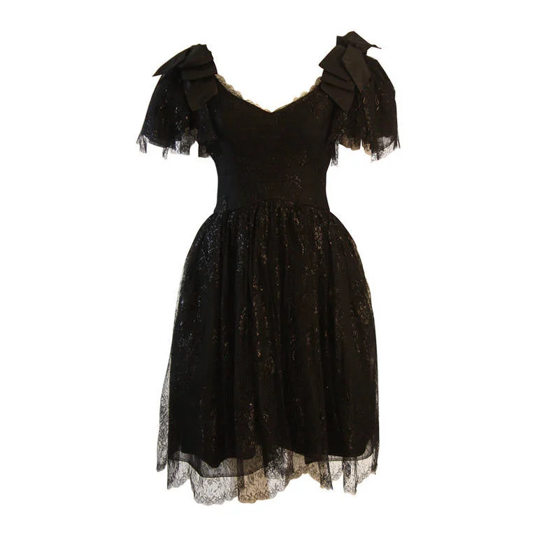 YEAR-End Clearance NOLAN MILLER Black Cocktail Dress, Lace and Bow Sleeves