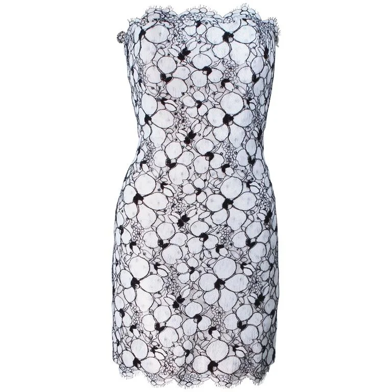 Don't Wait FRED HAYMAN White and Black Floral Cocktail Dress Size 4