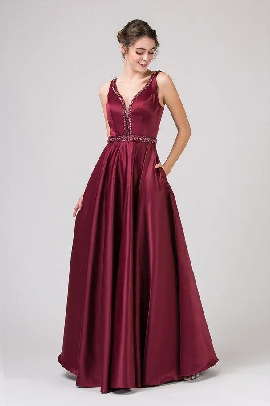 Instant Discount Eureka Fashion - 9010 Sleeveless Beaded Embellished Satin A-Line Gown