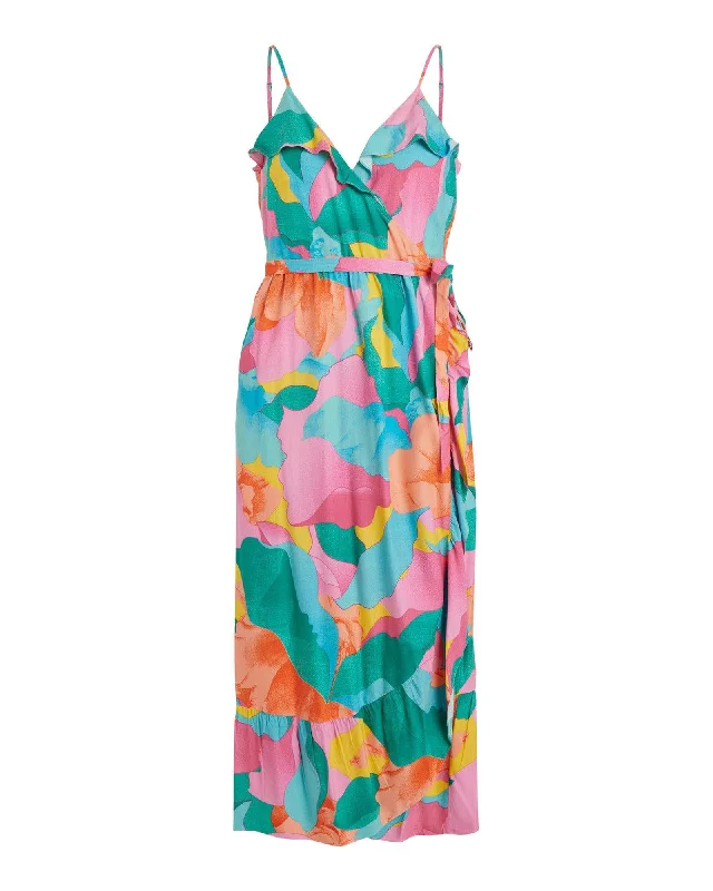 Online Exclusive Vila Clothes Women's Floral Wrap Dress  Vila Clothes Multicolor Floral Wrap Dress  Vila Clothes Midi Floral Wrap Dress  Women's Floral Wrap Dress  Multicolor  Floral Wrap Dress for Women  Vila Clothes Floral Wrap Dress  Size S
