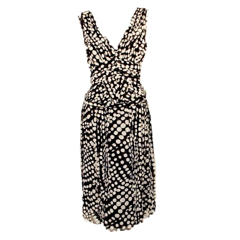 Super Bargain CAROLINA HERRERA Black & White Polka Dot Silk Chiffon Dress Size 8