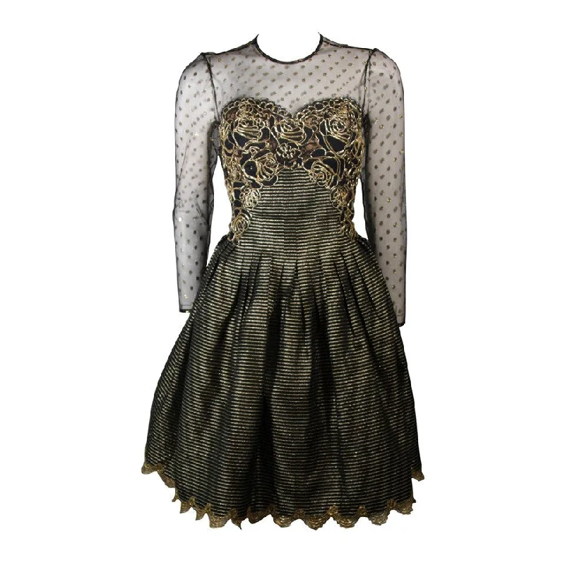 The Best Prices VICTOR COSTA Black with Gold Accents Cocktail Dress Size Small