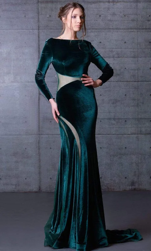 Final Markdown MNM Couture - N0068 Long Sleeve Velvet Long Dress
