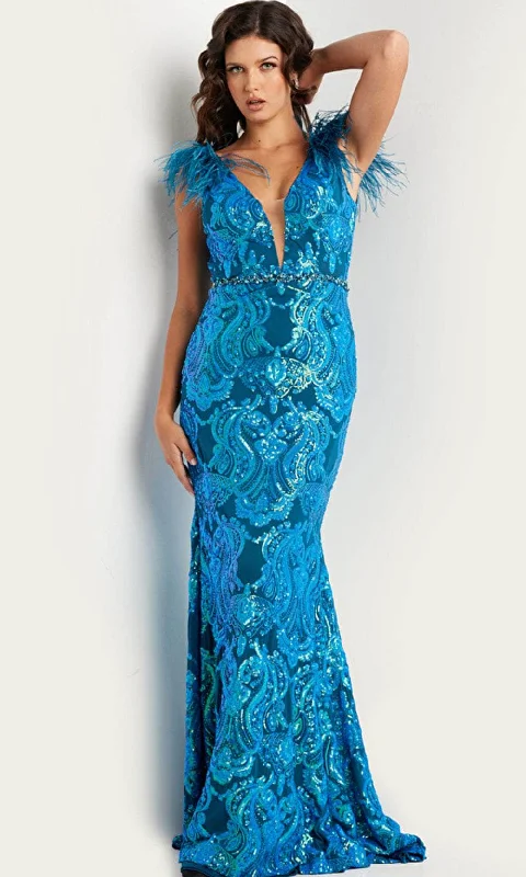 New Markdowns Jovani 38758 - Feather Sequined Long Gown