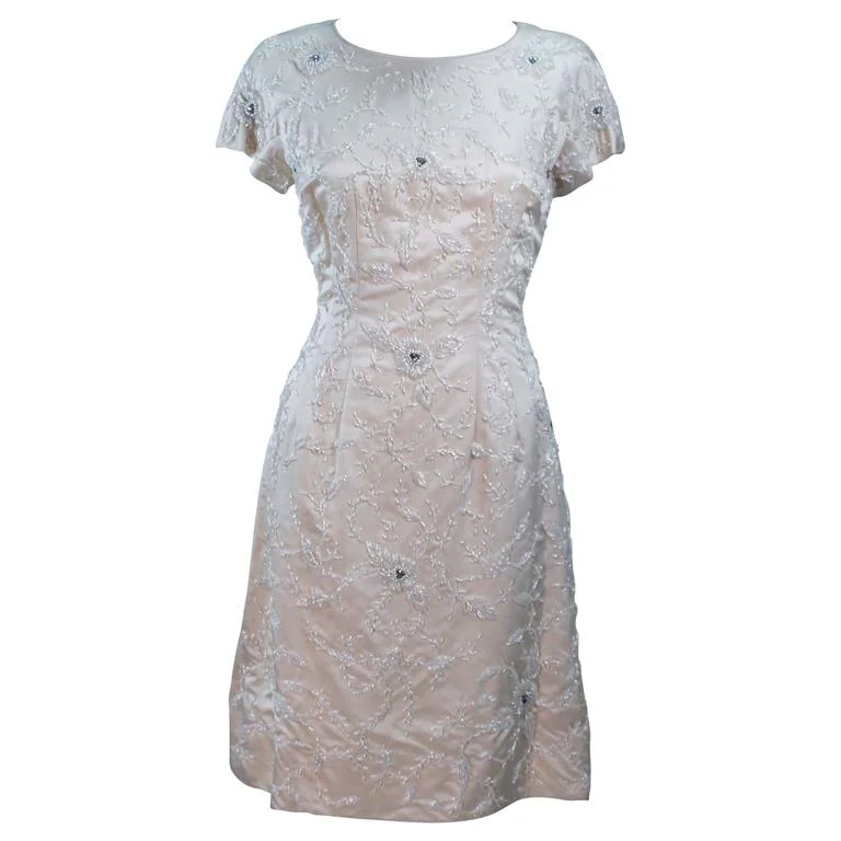 Mega Sale VINTAGE Circa 1960s Ivory Beaded Cocktail Dress Size 8-10