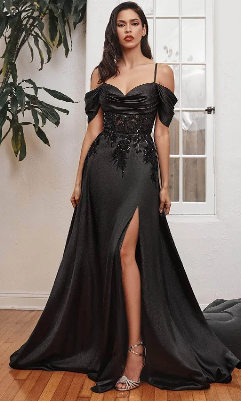 Shop and Save Ladivine OC012 - Off Shoulder Satin Long Prom Dress
