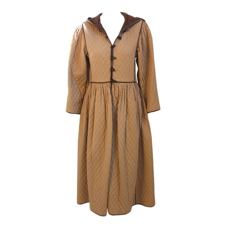 Limited Time Offer YVES SAINT LAURENT 1980s Khaki Quilted Toggle Coat Dress