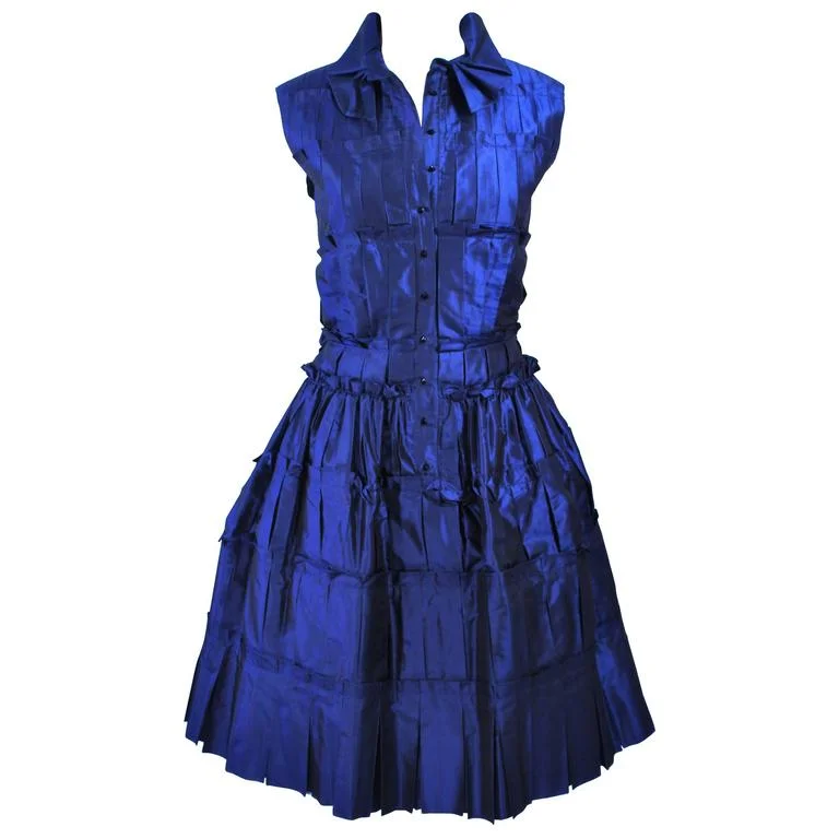 Price Drop Alert OSCAR DE LA RENTA  Blue Silk Cocktail Dress Size 10
