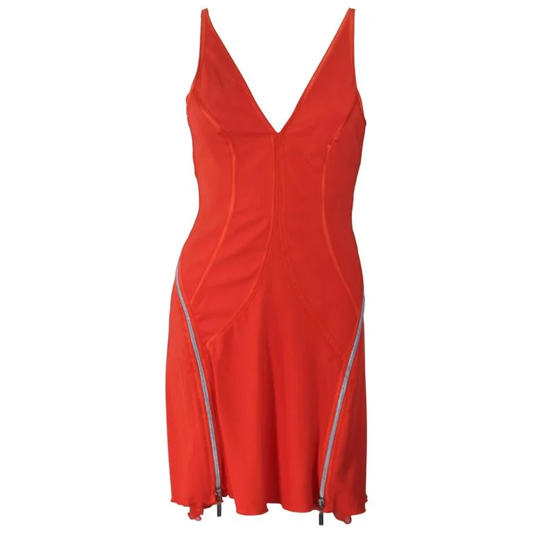 Weekend Flash Sale MONTANA BLU Orange Stretch Silk Zipper Dress with Open Back Size 2