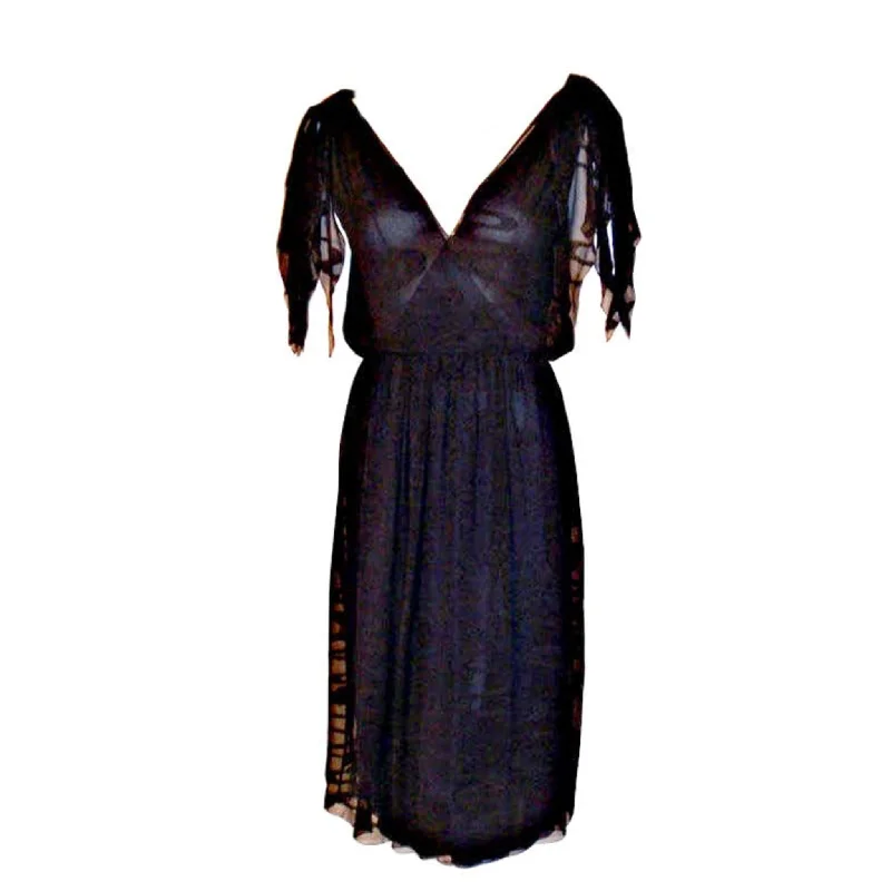 Price Slash CHISTIAN DIOR 1980s Navy Layered Chiffon Dress