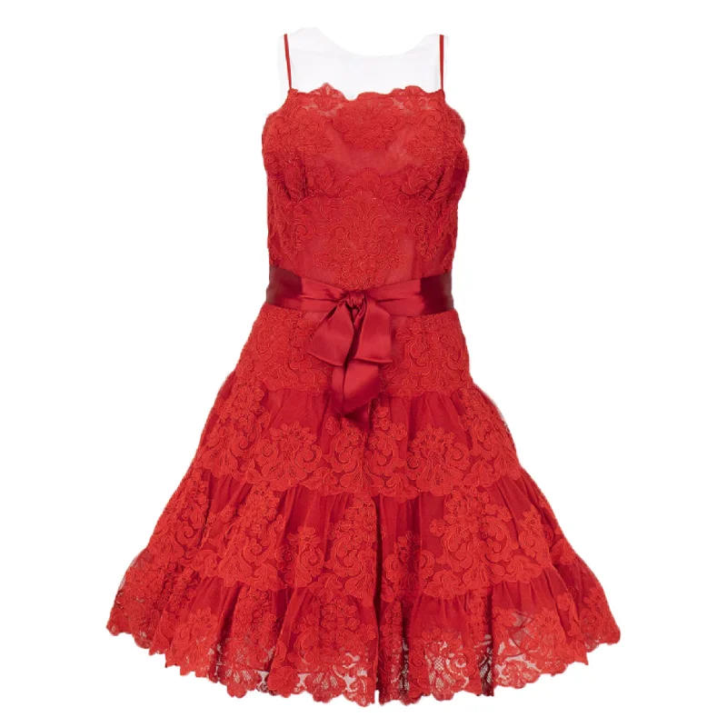 Time-Limited Offer VICKY TIEL 1990s Couture Red Lace Cocktail Dress