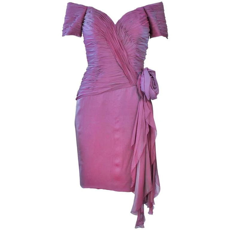 Special Offer VICKY TIEL Lavender Silk Iridescent Cocktail Dress Size 38