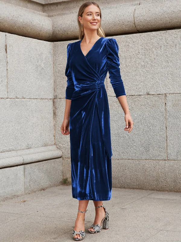 Don't Wait Women's Velvet Elegant Long Length Wrap Dress
