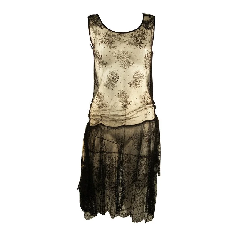 Inventory Reduction VINTAGE Black French Lace Drop Waist Dress