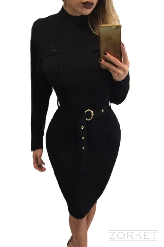 Discount Deals Knitted Bodycon Dress With Belt