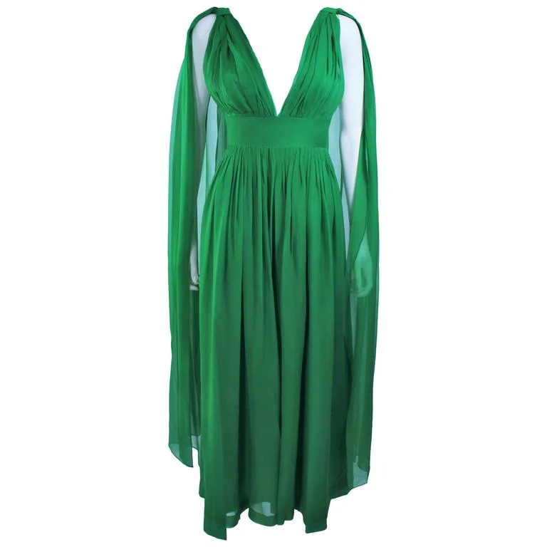 Price Drop VINTAGE Circa 1950s Green Draped Chiffon Cocktail Dress Size 4-6