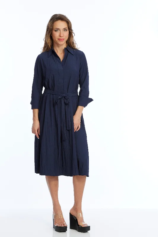 Limited Edition LIOR Women's Long Sleeve Dark Navy Dress Tie Waist Wrap- Alina