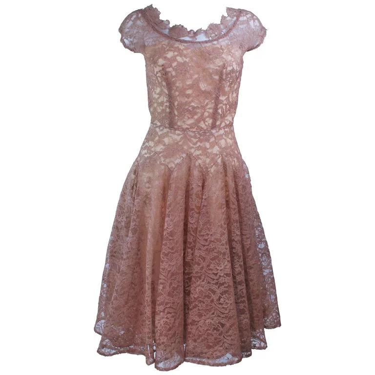 TIME-Limited Offer VINTAGE Circa 1950s Peach Lace Chiffon Cocktail Dress Size 8